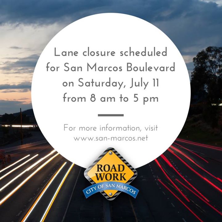 W. San Marcos Boulevard Lane closure